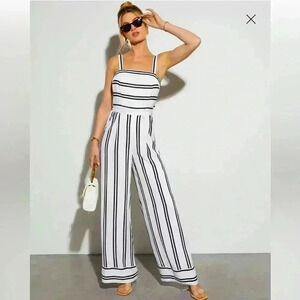 VICI Gradey Striped Wide Leg Black And White Jumpsuit Size Medium